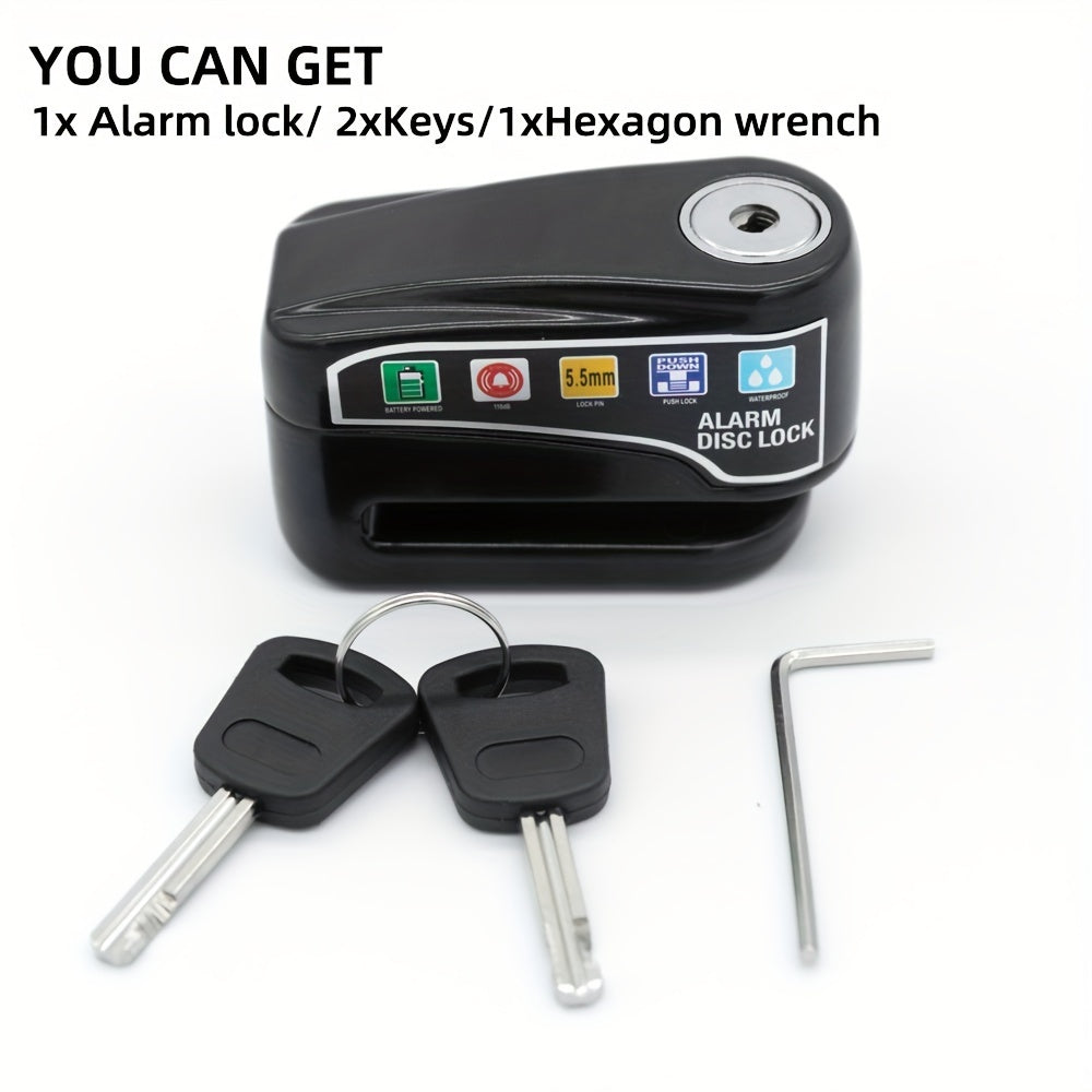 High Decibel Alarm Disc Lock for Bikes, Heavy-Duty Anti-Theft Motorcycle Lock with Motion Sensor - Waterproof Zinc Alloy Bicycle Disc Brake Lock with 2 Keys and Hex Wrench for Outdoor Generator, Scooter, Tricycle, Baby Carria