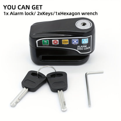 High Decibel Alarm Disc Lock for Bikes, Heavy-Duty Anti-Theft Motorcycle Lock with Motion Sensor - Waterproof Zinc Alloy Bicycle Disc Brake Lock with 2 Keys and Hex Wrench for Outdoor Generator, Scooter, Tricycle, Baby Carria