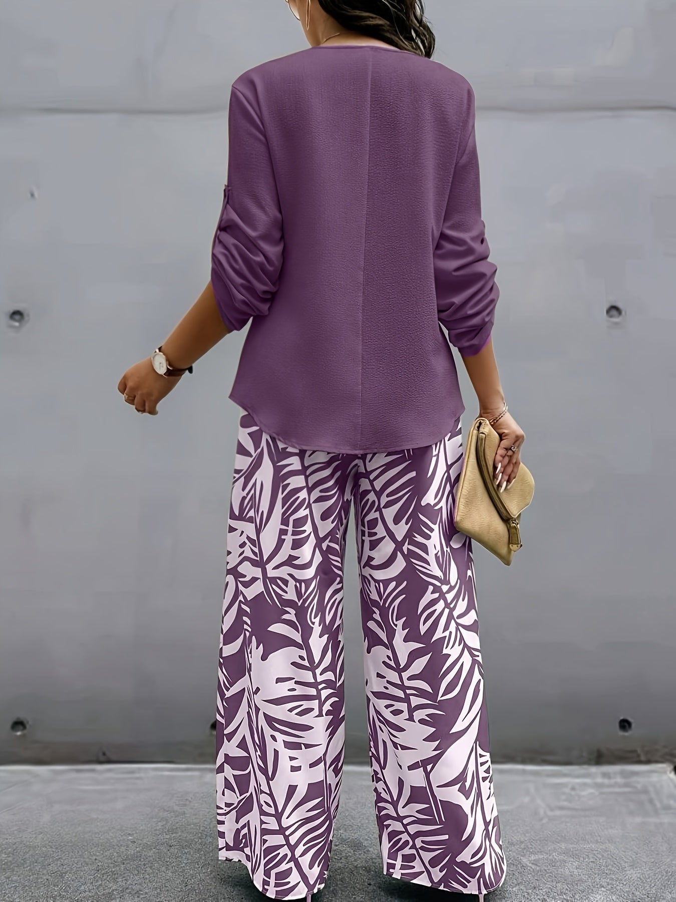 Conjunto de top y pantalón de manga larga con diseño elegante de primavera-verano
