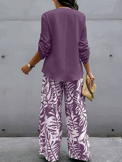 Conjunto de top y pantalón de manga larga con diseño elegante de primavera-verano