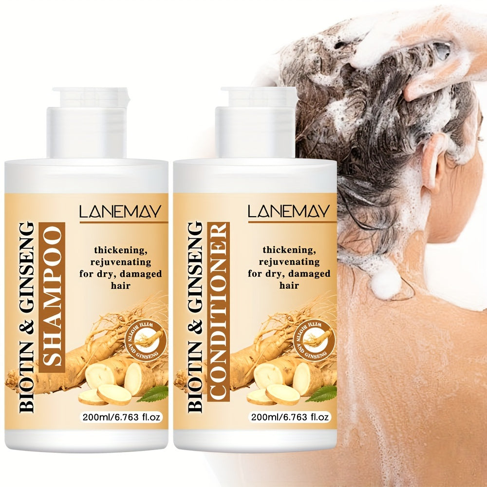 Lanemay Biotin &amp; Ginseng - Set de cuidado capilar (2 champús y acondicionadores) que fortalece y revitaliza el cabello seco y dañado. Sin alcohol, apto para todo tipo de cabello.