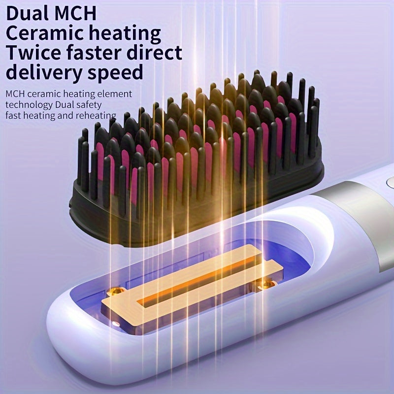 Portable Cordless Hair Straightener Brush for Women - Fast Heating, USB Rechargeable, Compact Travel Size