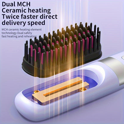 Portable Cordless Hair Straightener Brush for Women - Fast Heating, USB Rechargeable, Compact Travel Size