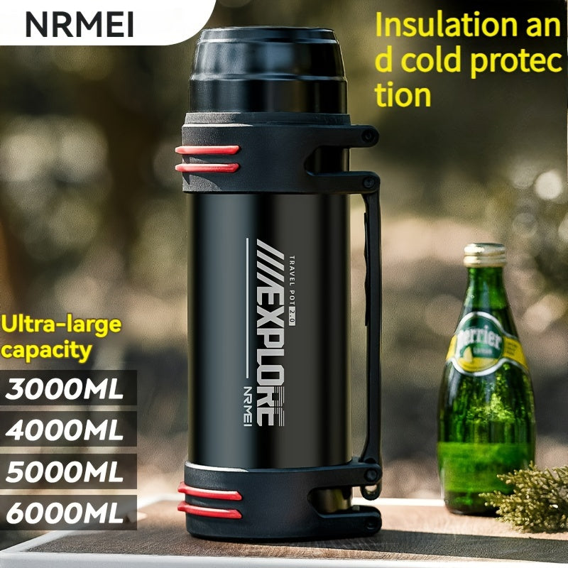 NRMEI Large Stainless Steel Insulated Water Bottle - 1L/2L/3L Capacity, Portable & Durable for Outdoor Activities, Travel, and Construction Sites