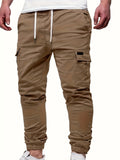 Pantalones cargo lisos de corte regular con puños y bolsillos con solapa para hombre. Elegantes y modernos pantalones de ocio con cordón ajustable para uso diario.