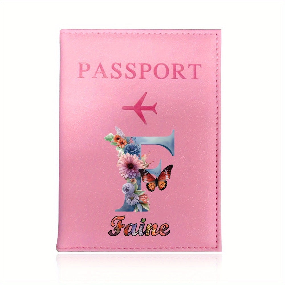 Customized Name Initial Pu Leather Passport Holder Cover Personalized Custom Ultra Slim Wallet Organizer Passport Protector Covers Personal Tailor Waterproof Card Case Storage Cases for Men Women Travel Accessories