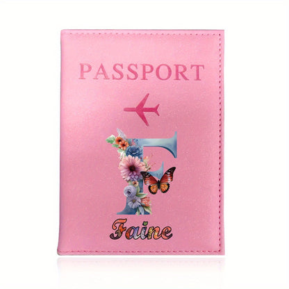 Customized Name Initial Pu Leather Passport Holder Cover Personalized Custom Ultra Slim Wallet Organizer Passport Protector Covers Personal Tailor Waterproof Card Case Storage Cases for Men Women Travel Accessories