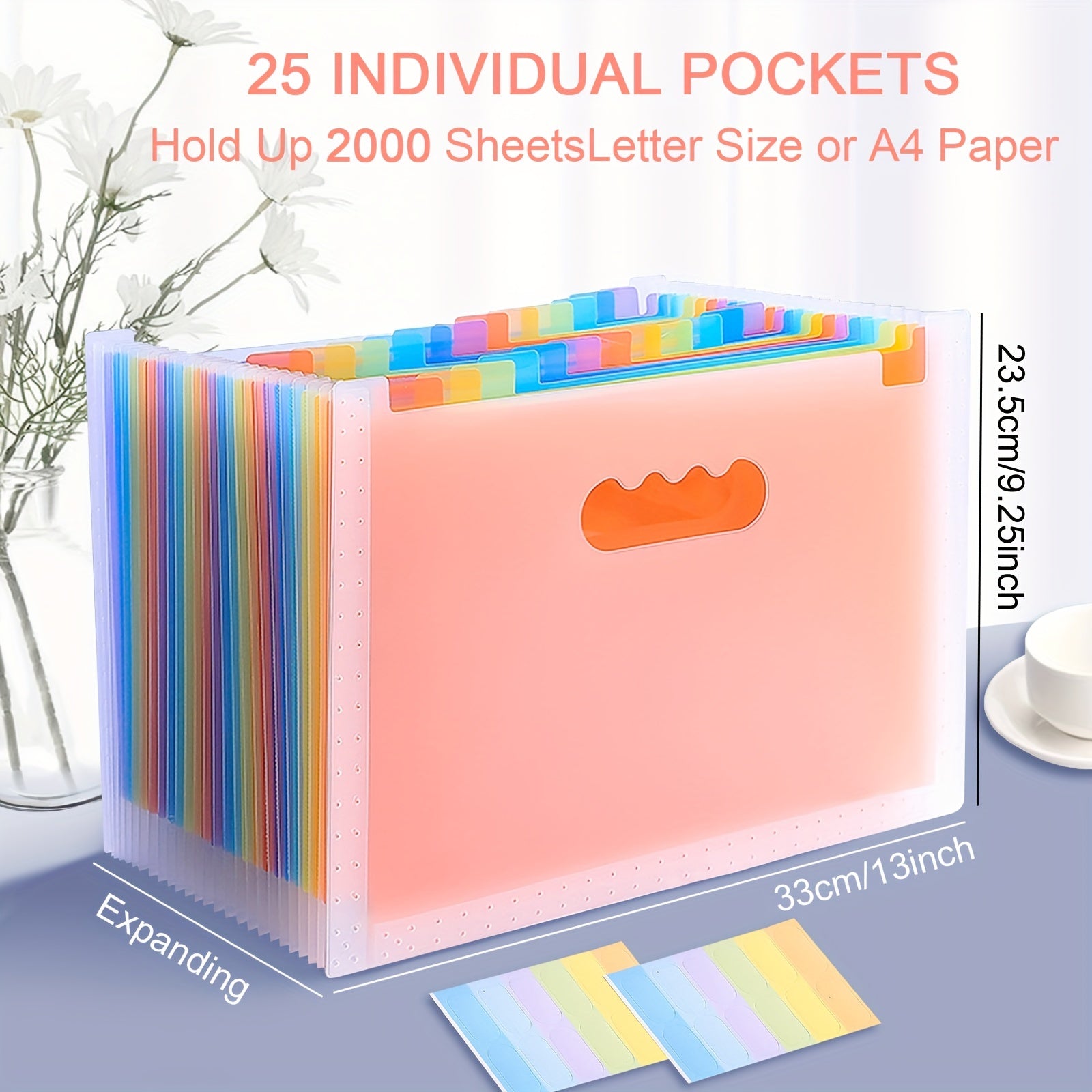 1pc Folder Multi-Purpose Standing Document Folder Expandable A4 File Folder 25 Pockets Colored Index Tabs For Office School Home