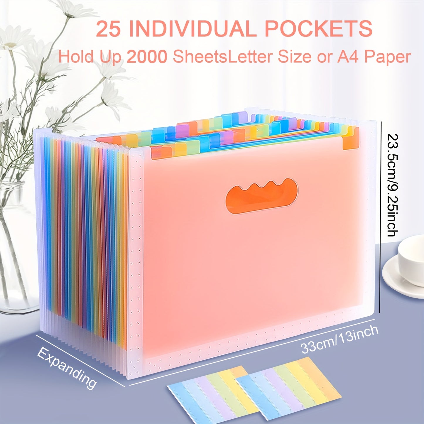 1pc Folder Multi-Purpose Standing Document Folder Expandable A4 File Folder 25 Pockets Colored Index Tabs For Office School Home