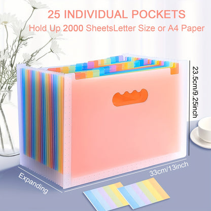 1pc Folder Multi-Purpose Standing Document Folder Expandable A4 File Folder 25 Pockets Colored Index Tabs For Office School Home