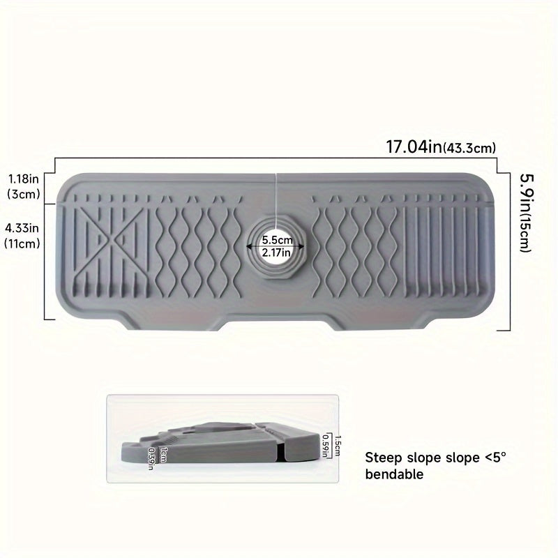 5° Slope Extended Size Silicone Kitchen Sink Drain Mat - Self-Draining Fast, Easy to Clean, and Foldable Edge