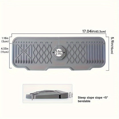 5° Slope Extended Size Silicone Kitchen Sink Drain Mat - Self-Draining Fast, Easy to Clean, and Foldable Edge