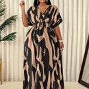 Women'S Plus Size Elegant V-Neck Dress with Abstract Pattern - Casual Spring/Summer Style, Knee-Length, Sleeveless, Adjustable Waist Cincher, Casual Summer Dress|Kneelength Dress|Vneck Design, Plus Size Dress