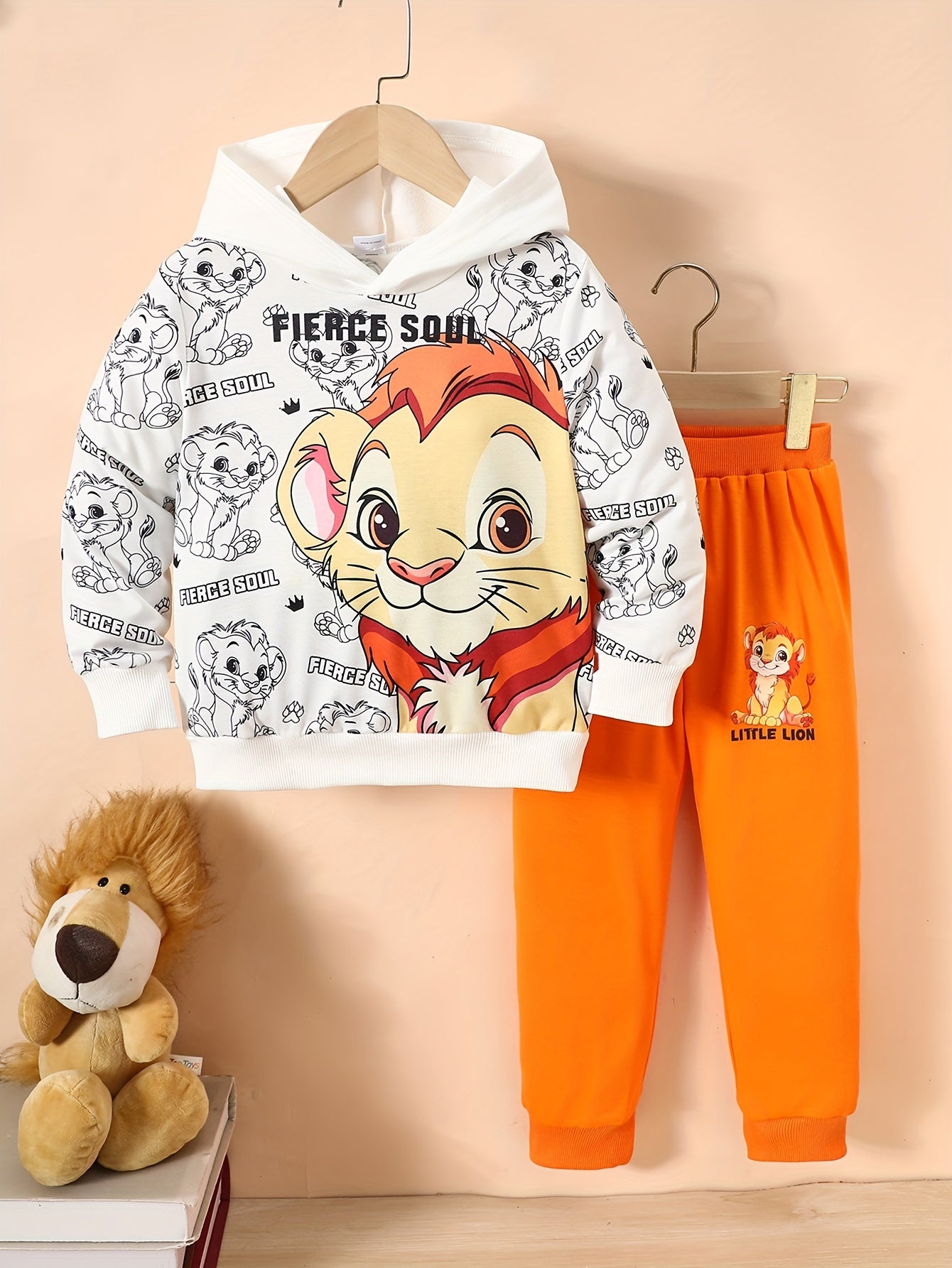 Popular Autumn and Winter Set for Boys Featuring a Hoodie and Sweatpants with a Lion Print, Designed for Targeted Development, for Outdoor
