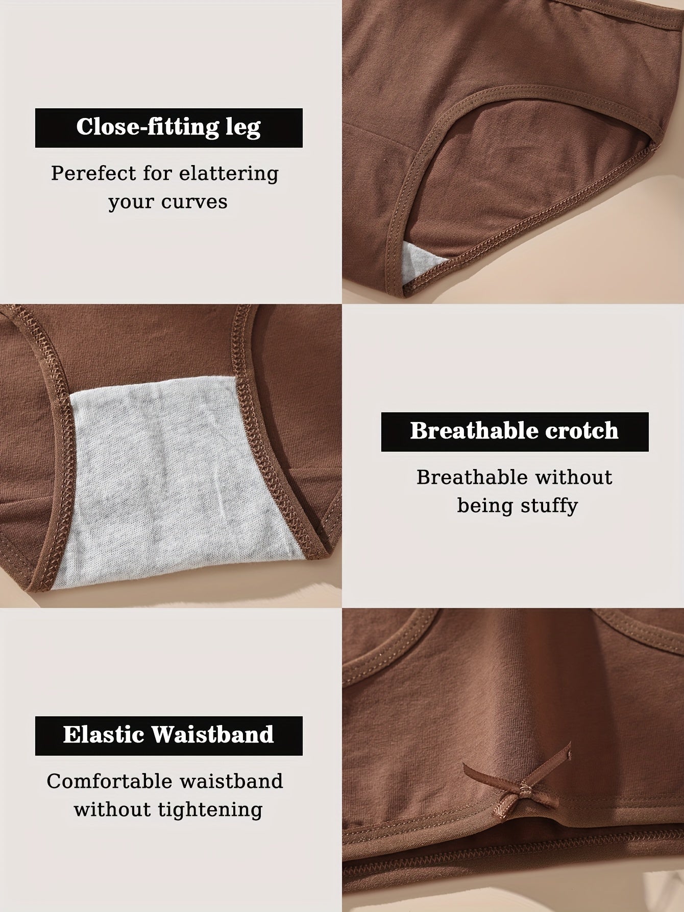 4pcs Sexy Cotton Briefs for Women - Comfortable & Breathable with Bow Detail, Solid Color
