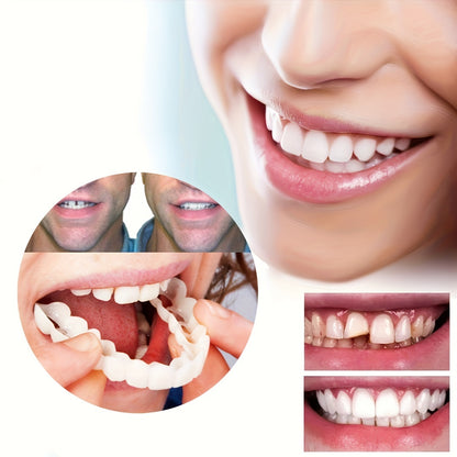 4 prótesis dentales blancas cómodas y flexibles con fijación alveolar superior e inferior fácil de usar.