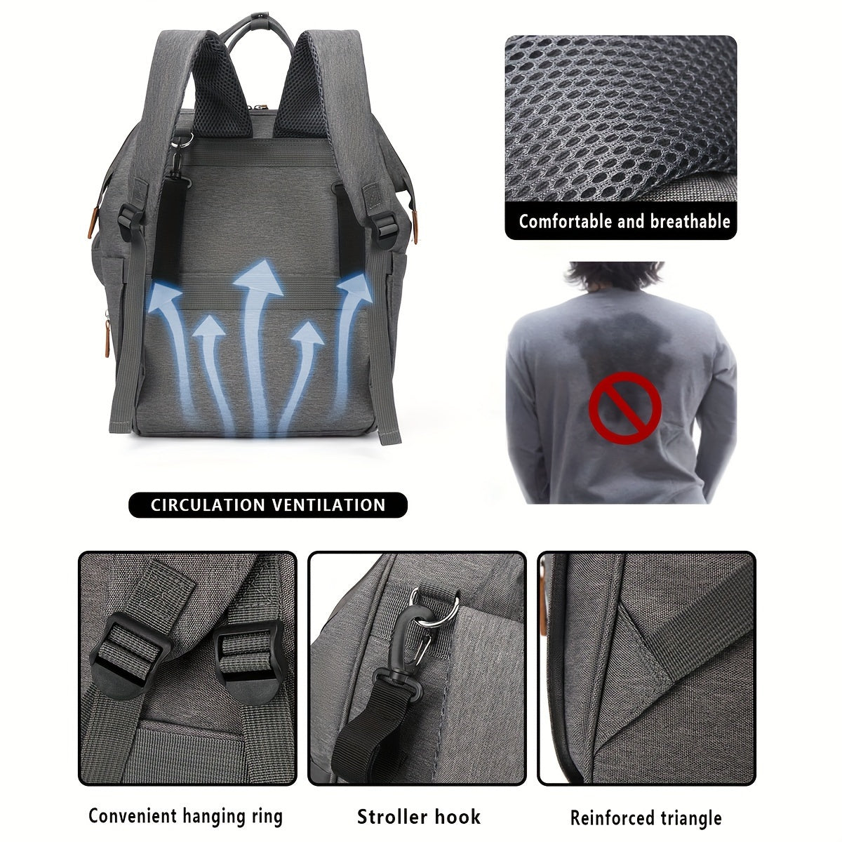 Mochila de gran capacidad, multifuncional, portátil, para mamá, con compartimentos múltiples para guardar biberones y pañales.
