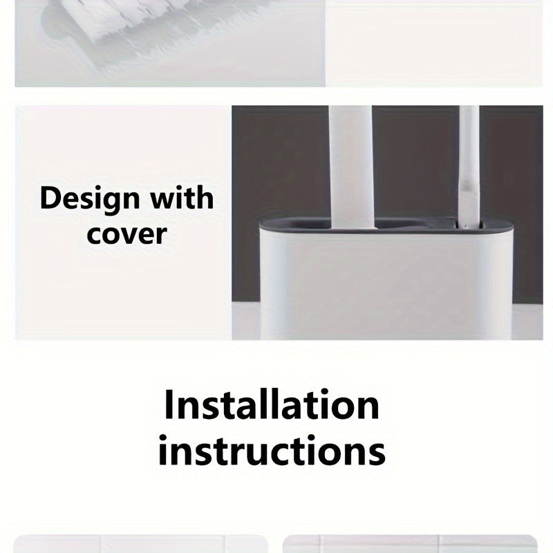 Wall-Mounted Toilet Brush Set, Silicone-Headed Bathroom Cleaning Kit, Space-Saving Long Handle Toilet Cleaner, Ergonomic Design, with 2 Brushes & Holder, for No Electricity Needed, Ideal for Living Room, Bathroom, Toilet, Kit