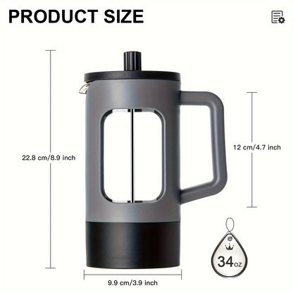 French Press Coffee Maker, 350ml/600ml/1L, Modern Style, Durable Glass and Stainless Steel, Manual Operation, Reusable Filter, Perfect for Camping and Home Use, Ideal for Halloween and Christmas Gift
