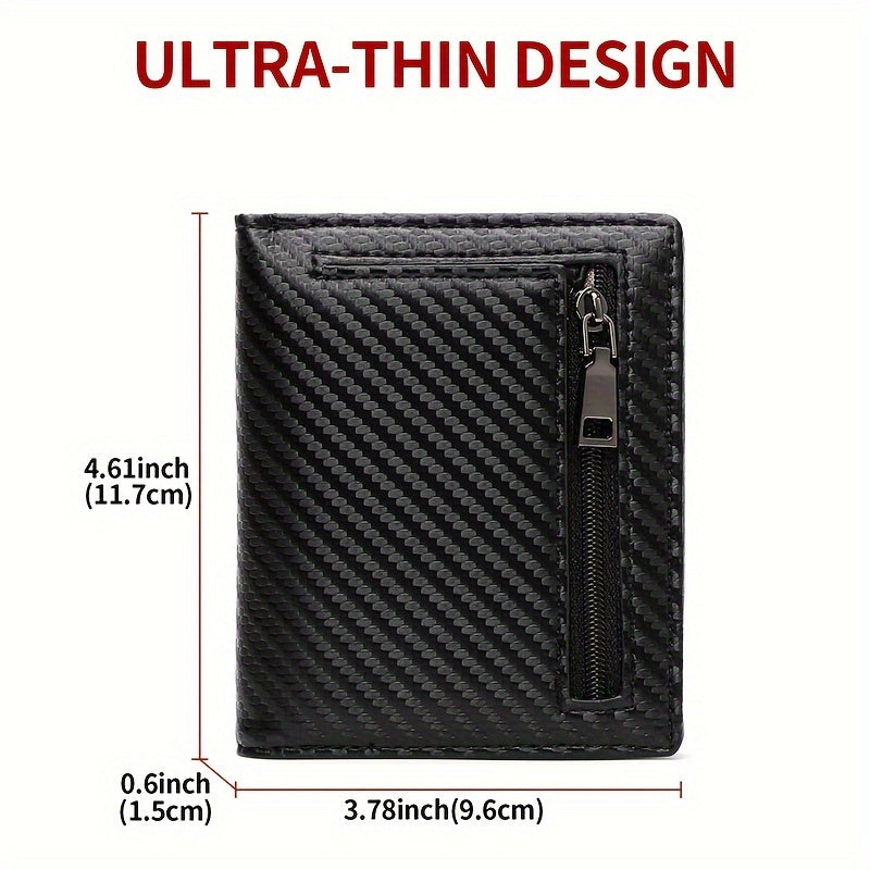 Cartera negra elegante GEOGELASSIE para hombre: compacta, con cremallera, tarjetero, monedero y compartimento para billetes.