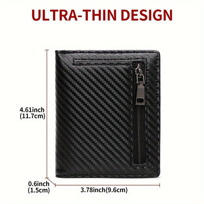 Cartera negra elegante GEOGELASSIE para hombre: compacta, con cremallera, tarjetero, monedero y compartimento para billetes.