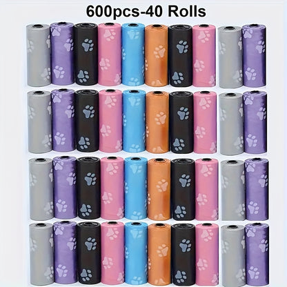 150/300/600pcs Colorful Cartoon Paw Print Dog Poop Bags, Leak-proof Dog Poop Bags Pet Supplies Mixed Color Pack