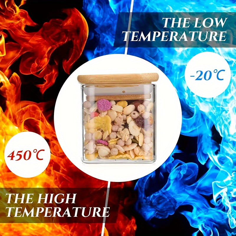 12pcs Glass Spice Jars Set with Natural Bamboo Lids, Airtight Square Jars with Waterproof Sticker Labels, Food Storage Containers, Empty Small Spice Jars for Spices, Salt, Sugar