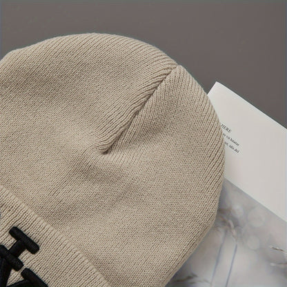 2-Pack Unisex Winter Beanie Hats, Solid Color Knitted Polyester Outdoor Warm Caps, Hand Washable, Fashionable Daily Wear for Men and Women