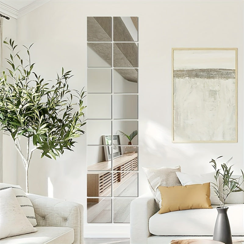 4pcs Set, 1mm Thick Square Acrylic Mirror Wall Decals - Shatterproof & Removable, Perfect for Bedroom, Living Room, Office, Kitchen, Bathroom, and Entryway Decor, Full-Length Dressing Mirror Stickers, 7.9x7.9 Inches