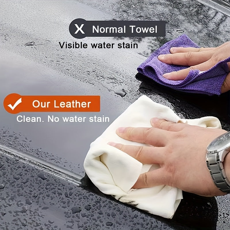 Chamois Leather Car Cleaning Towel - Natural Genuine Leather Water Absorbent Cloth for Auto Care, Streak-Free &amp; Lint-Free, 1pc