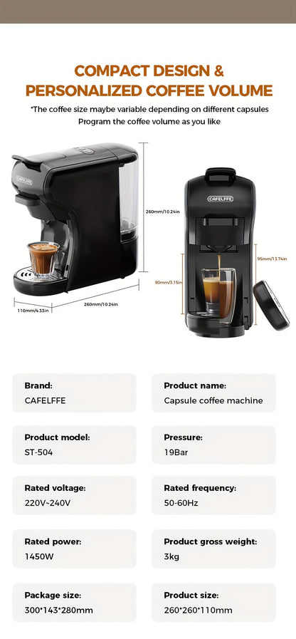 Cafetera de cápsulas 3 en 1 CAFELFFE, control de temperatura (caliente/frío), calentamiento, compatible con Dolce Gusto y café molido, cafetera automática para la cocina del hogar, gran regalo para Halloween, Navidad o Año Nuevo