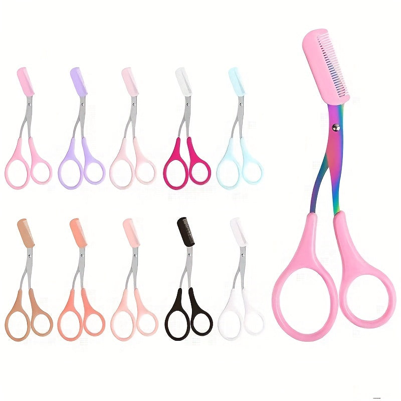 Tijera recortadora de cejas con peine para mujer y hombre, herramienta de maquillaje de acero inoxidable para depilación y modelado de cejas.