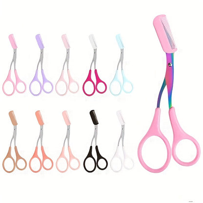 Tijera recortadora de cejas con peine para mujer y hombre, herramienta de maquillaje de acero inoxidable para depilación y modelado de cejas.