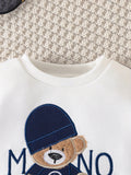 Conjunto de sudadera con estampado de osito para bebé, primavera y otoño, top de manga larga con cuello redondo y pantalón, ropa de exterior