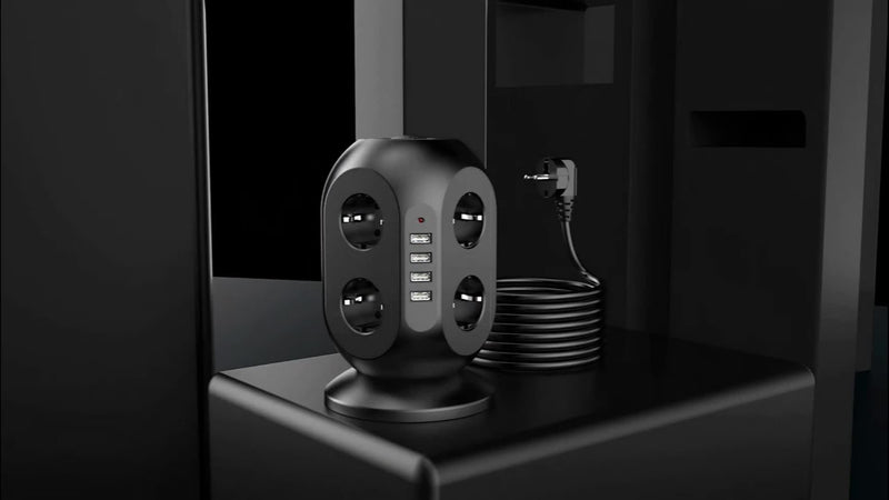 12-way Power Strip With 4 USB, Multi-socket Tower, 1.8 M Extension Cable, Power Strip With Double Switch, Desktop Socket Tower Surge Protection For Garden, Office, Kitchen