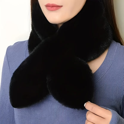 Winter Thick Warm Faux Mink Fur Scarf, Unisex Plush Neck Cross Scarf, 100% Polyester, Hand Woven, Decorative & Windproof, with No Feathers, for Going Out