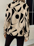 Geo Print V Neck Blouse, Casual Long Sleeve Blouse For Spring &amp; Fall, Women's Clothing