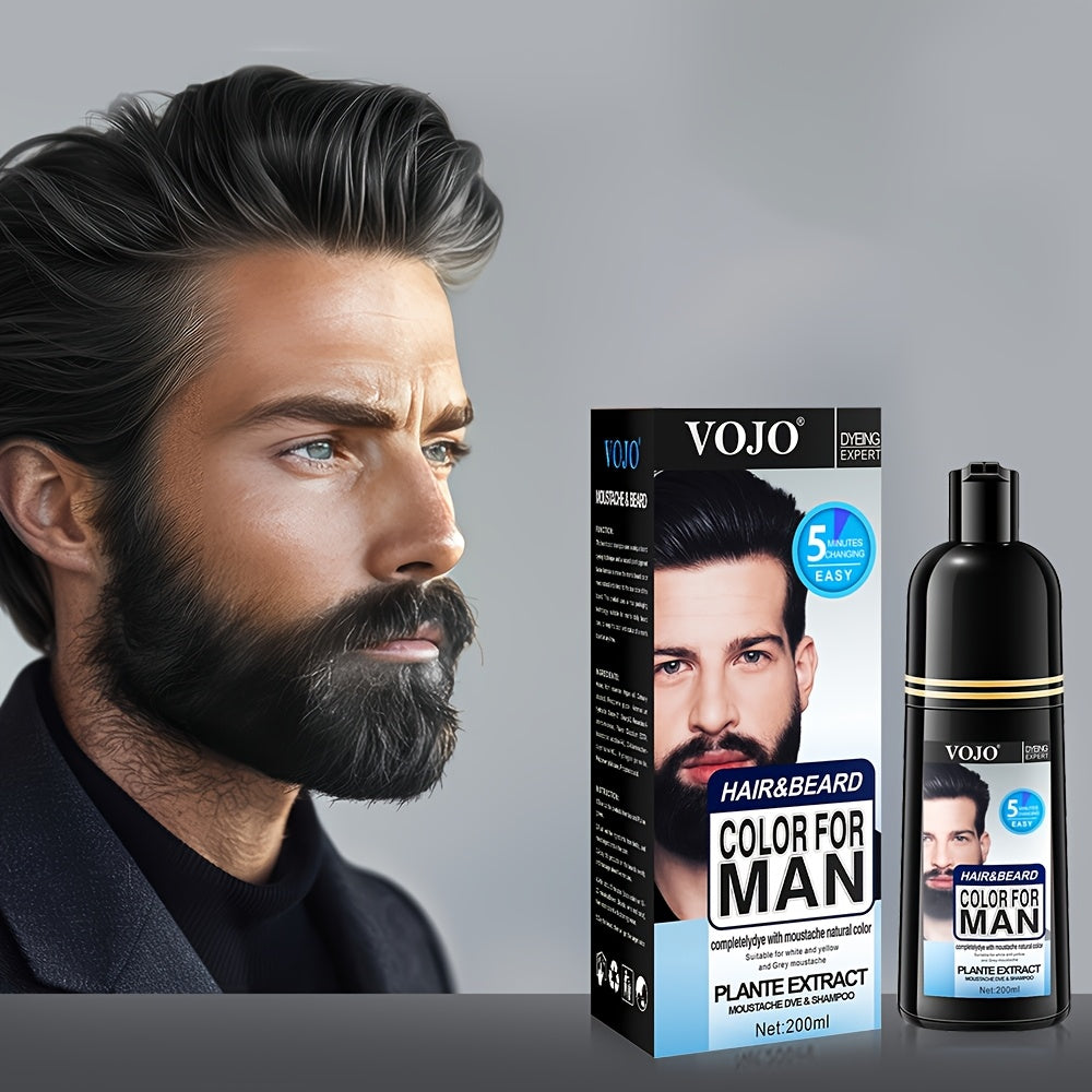 Men's Black Beard & Hair Dye Shampoo - 500ml, Semi-Permanent, Plant-Based Formula for Covering Gray