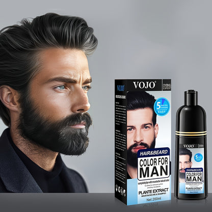 Men's Black Beard & Hair Dye Shampoo - 500ml, Semi-Permanent, Plant-Based Formula for Covering Gray