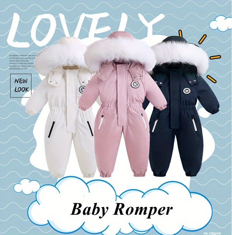 Girls' Boys' Outdoor Ski Suits Baby Winter Warm Hooded Jumpsuit with Zipper Pockets Outerwear Coat Overalls