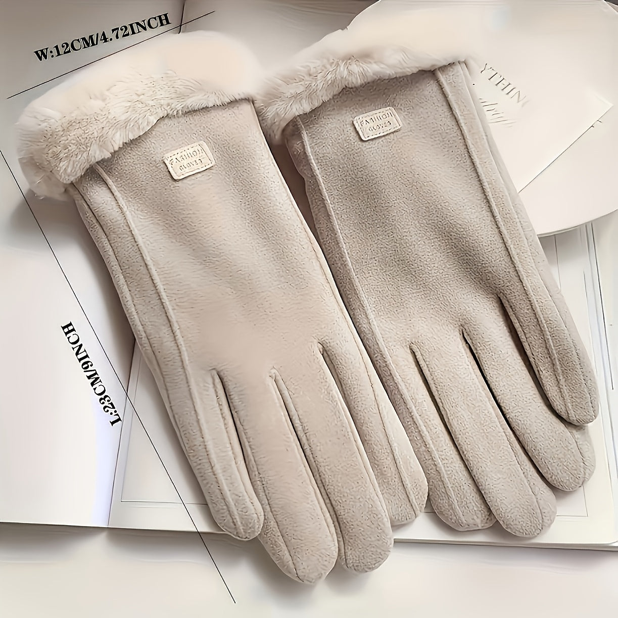 1 Pair Winter Warmth Gloves, Touchscreen Compatible, Plush Lining, Polyester Knit Fabric, Machine Washable, Fall/Winter Season Outdoor Leisure Protection