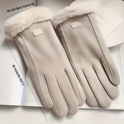 1 Pair Winter Warmth Gloves, Touchscreen Compatible, Plush Lining, Polyester Knit Fabric, Machine Washable, Fall/Winter Season Outdoor Leisure Protection