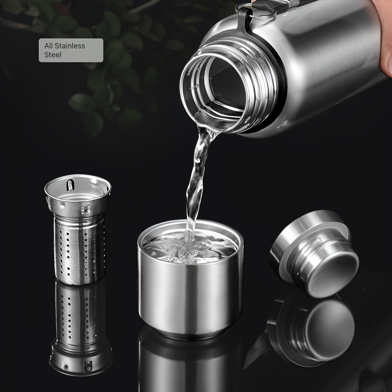 Botella de agua térmica de acero inoxidable: gran capacidad, a prueba de fugas y portátil para actividades al aire libre, deportes y viajes. Sin BPA.