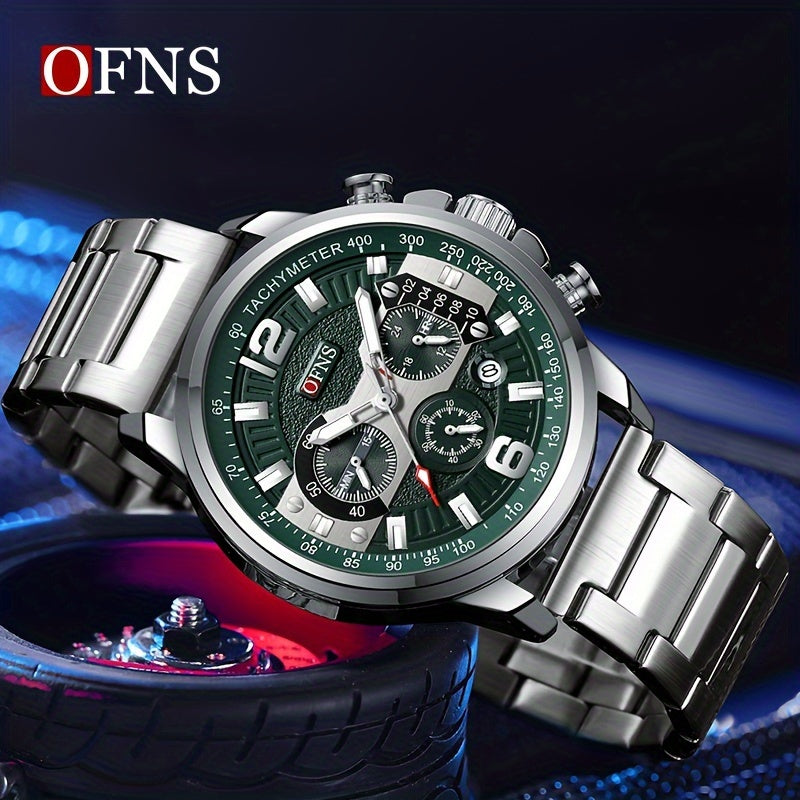 Reloj de moda popular OFNS para hombre, cronógrafo, resistente al agua hasta 50 metros, con calendario y luz nocturna, regalo para las fiestas.
