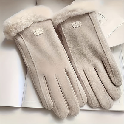 1 Pair Winter Warmth Gloves, Touchscreen Compatible, Plush Lining, Polyester Knit Fabric, Machine Washable, Fall/Winter Season Outdoor Leisure Protection