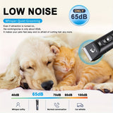 Amoladora de uñas LED silenciosa para perros: recargable, indolora, con 2 velocidades y ruedas para razas grandes.