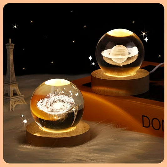 3D Engraved Crystal Glass Ball Lamp with Multicolor RGB Light, USB Powered Desktop Decoration, Cord Included, No Battery or Laser, Ideal for Living Room, Bedroom, Home Decor, Gift - 1pc