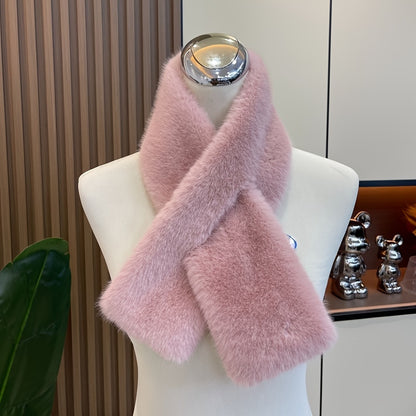 Women'S Luxurious Faux Fur Hat and Scarf Set, Winter Warmth Thickened Polyester Fox Fur Cap with Earmuffs, Elegant Festive Gift, Knitted No-Brim Hat, Non-Stretch, Hand Wash Only