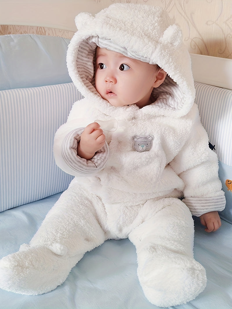 Abrigos de invierno unisex para bebé, mono con capucha y pies con forma de oso, mono de nieve para recién nacido, mono de forro polar, apto para interior y exterior.