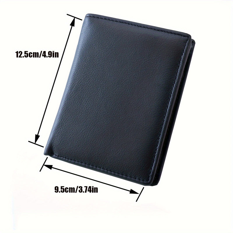 1pc Men's Genuine Leather Wallet, Retro Thin Vertical Short ID Credit Card Holder